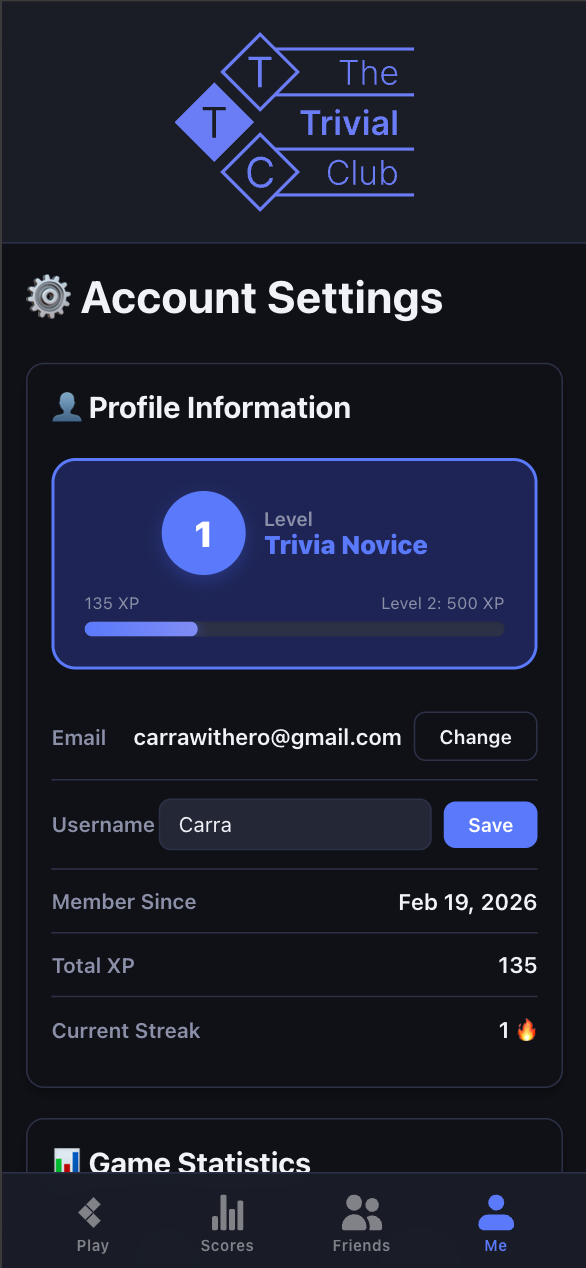 Account settings page